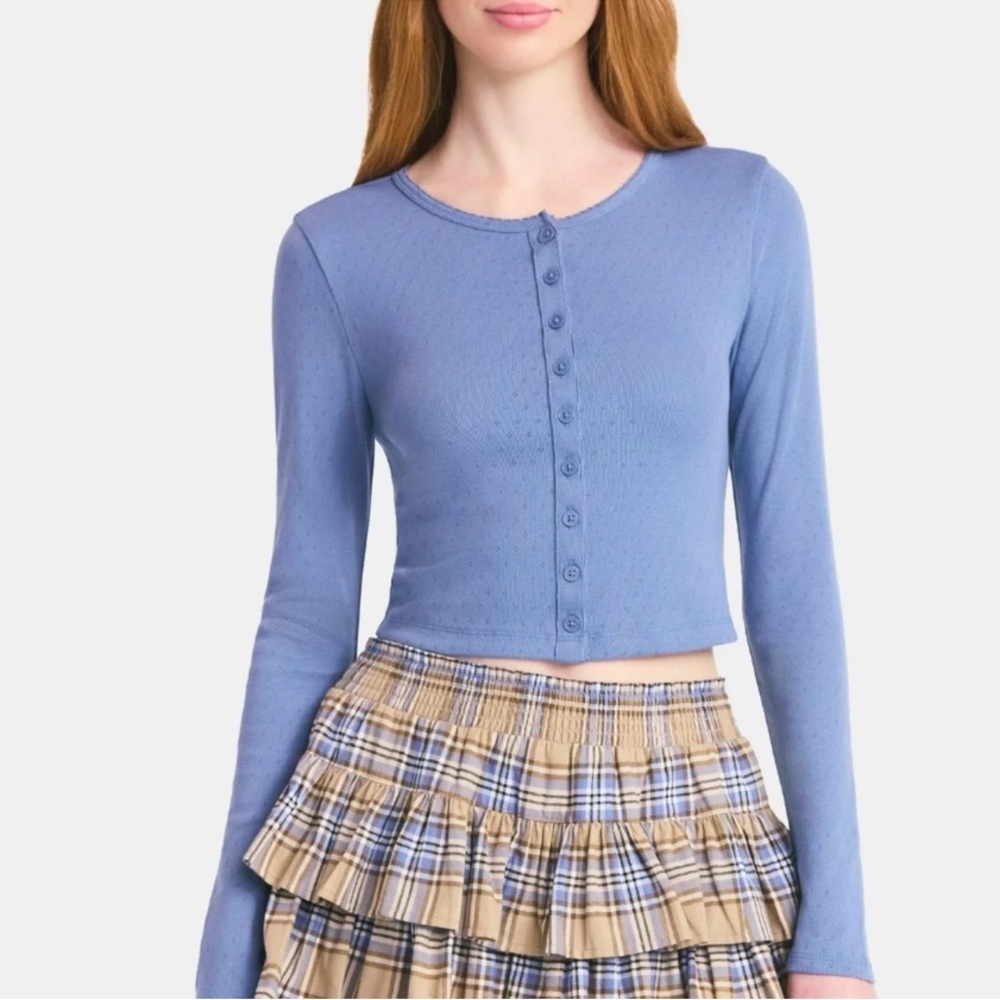 NWT Blue Cropped Button-Down Light Cardigan
